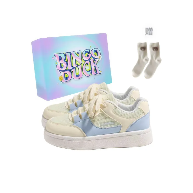 BINGO DUCK Slip Resistant Low Top Skateboard Shoes Unisex Yellow Blue-0