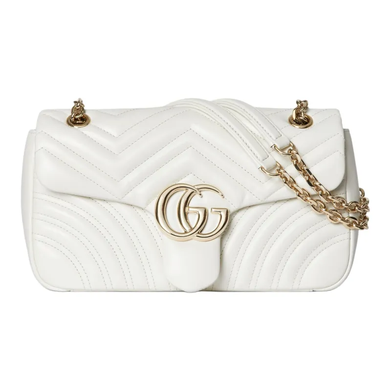 GUCCI GG Marmont Lambskin Shoulder Bag Medium Size Women's White-0