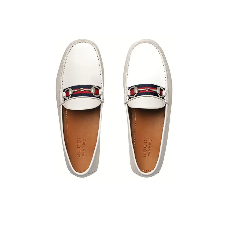 GUCCI Stripe Leather Flat Men White-4