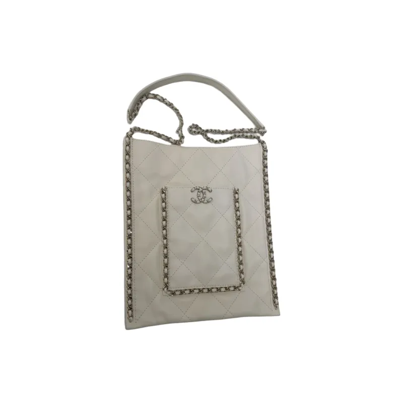 CHANEL Cow Leather Tote Bag, Shopping Bag, Crossbody Bag, Shoulder Bag Trumpets Women's White-0