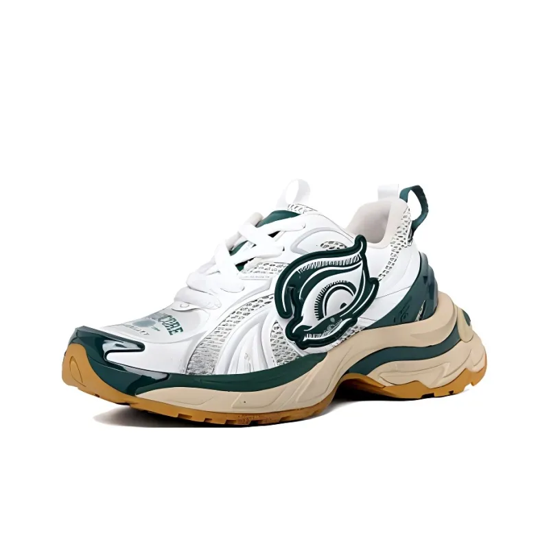 STA x OLD ORDER Cushioning, Wear Resistant Low Top Chunky Sneakers Unisex White Green-0