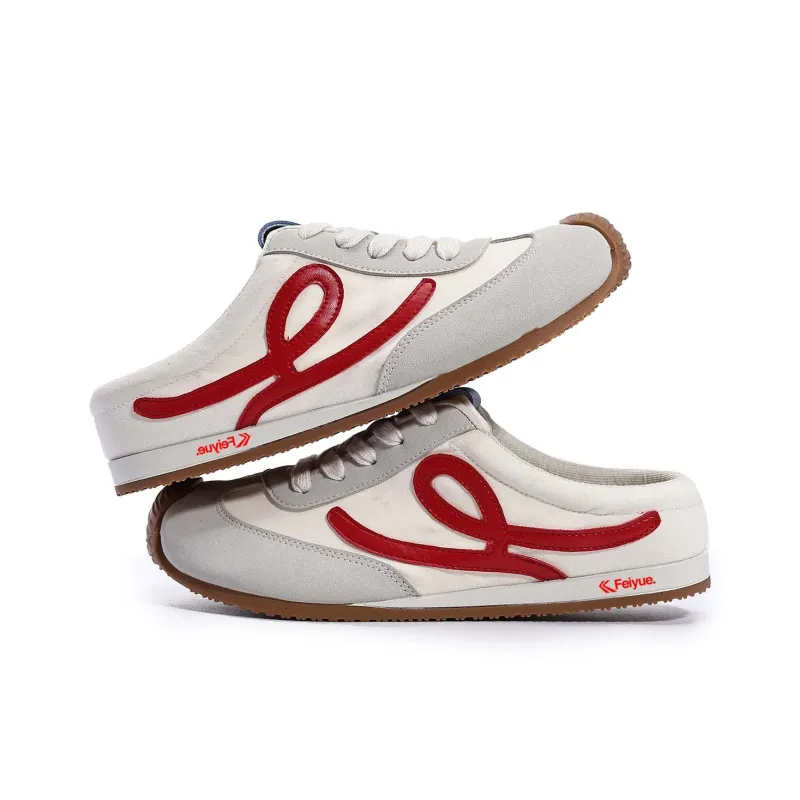 Feiyue Abrasion Resistant Quick Dry Closed Toe Slippers Women's White Red-2