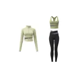 [Three-Piece Set]Cardamom Green Top+Starburst Black Ankle-Length Pants