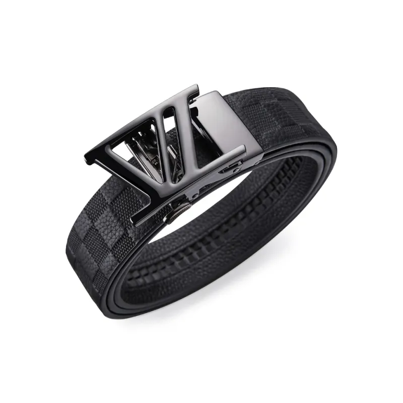 Jeccieziio Top Grain Cow Leather Belt Men's Gunmetal, Gold, Silver Width 3.5CM-0