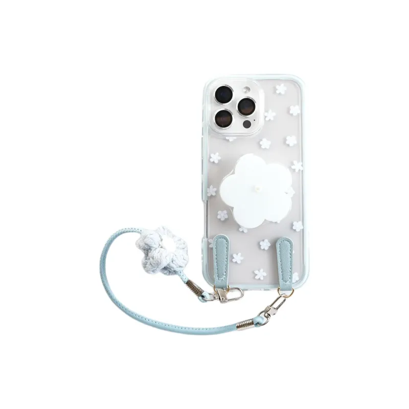 Sopi Acrylic Material 2 in 1 Floral Stand Lanyard Phone Cases Compatible With IPhone 16/15 Pro Max/Apple 13/14 Pro/Max-4