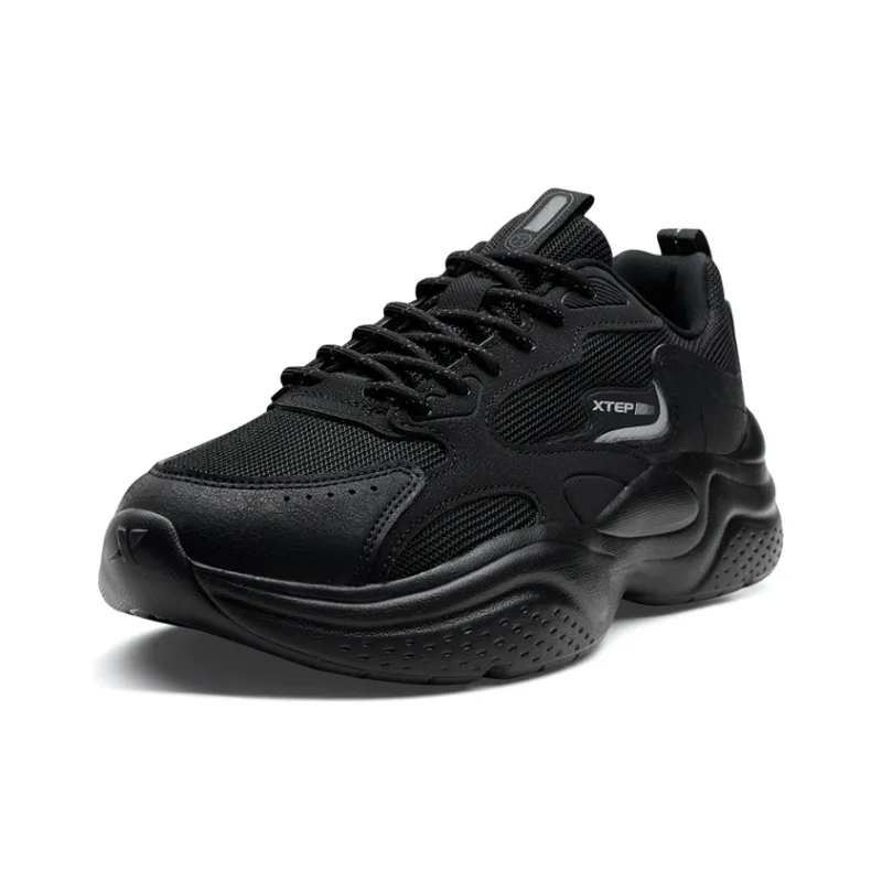 XTEP Cushioning Abrasion Resistant Lightweight Low Top Chunky Sneakers Men's Black-1