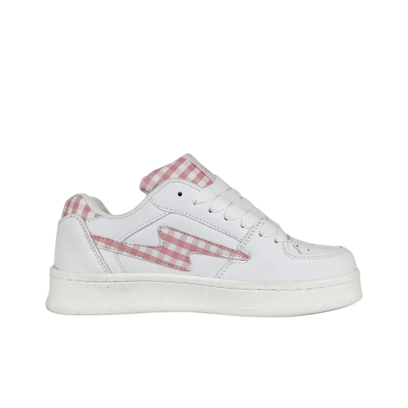 BKAE Slip Resistant, Abrasion Resistant, Lightweight Low Top Skateboard Shoes Unisex Square White Pink-1