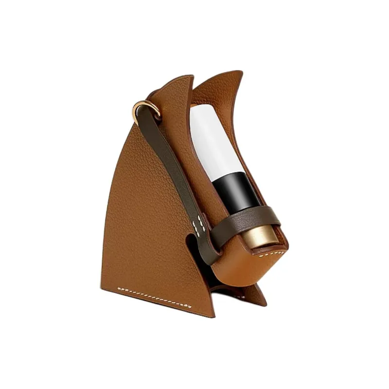 HERMES Evercolor Leather With Swift Calfskin Lipstick Leather Case Storage Bag Women's Gold Brown-3