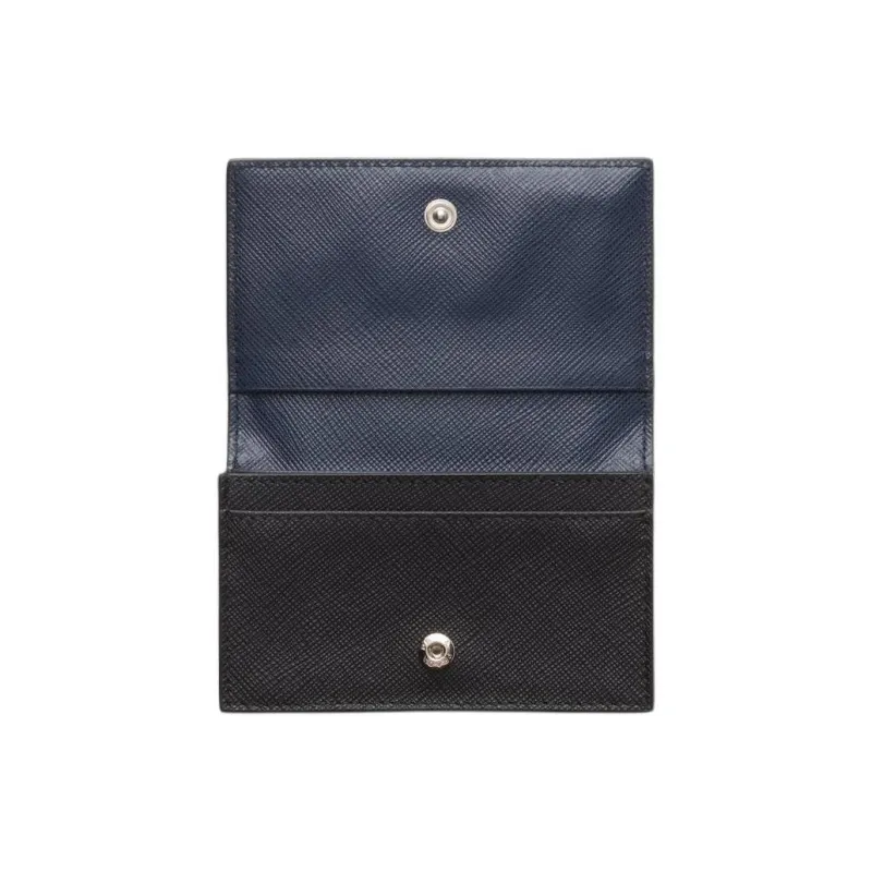 PRADA Saffiano Calfskin Card Holder Unisex Black & Blue-3