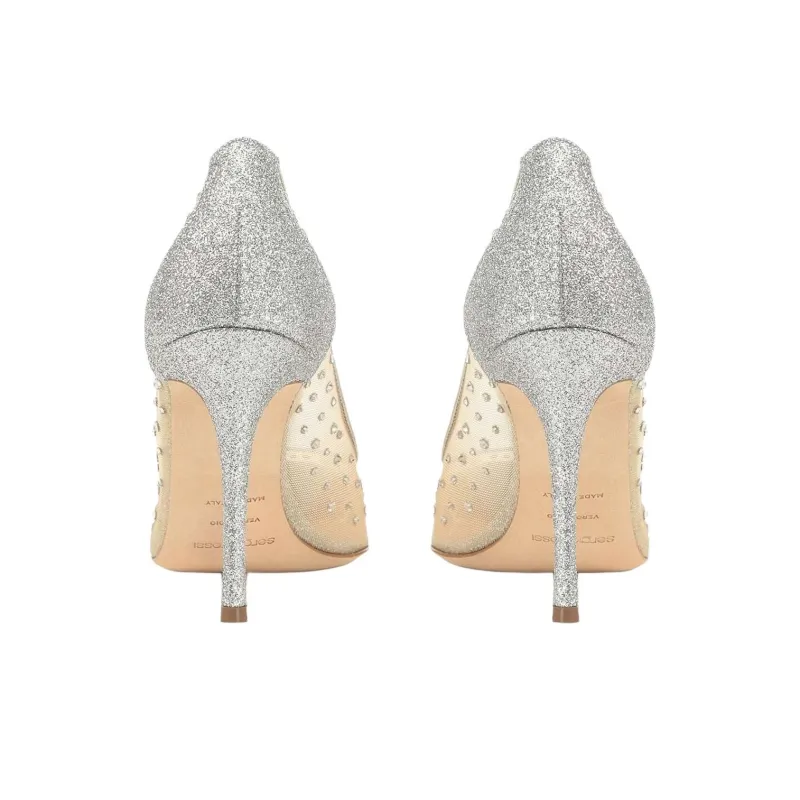 SERGIO ROSSI Godiva Slim Heel High Heels 9cm Women's Silver-3