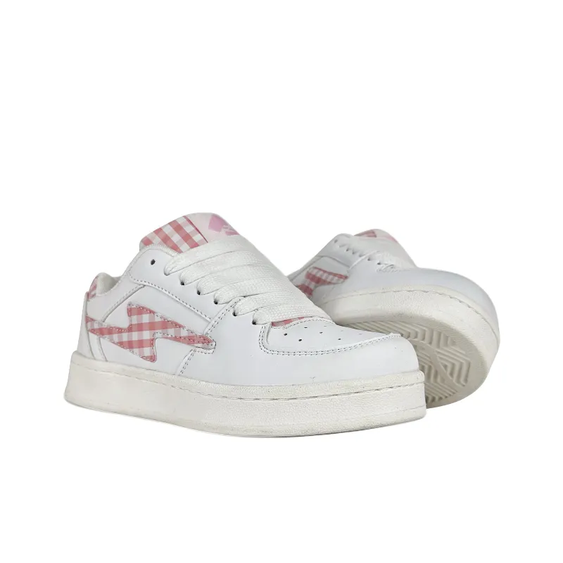BKAE Slip Resistant, Abrasion Resistant, Lightweight Low Top Skateboard Shoes Unisex Square White Pink-3