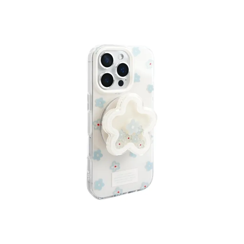 Sopi Acrylic Material Blue Floral Rocking Magnetic Phone Cases Compatible With IPhone 16/15 Pro Max/Apple 13/14 Pro/Max-1