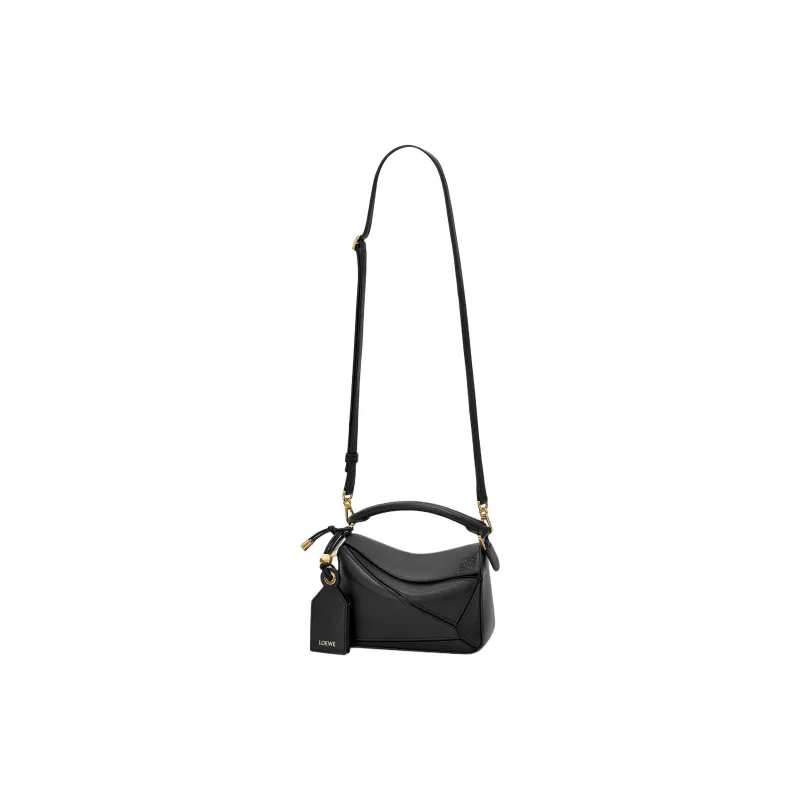 LOEWE Puzzle Sheepskin One Shoulder Handbag Mini Women's Black-5