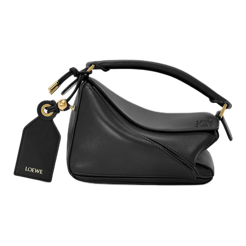 LOEWE Puzzle Sheepskin One Shoulder Handbag Mini Women's Black-1