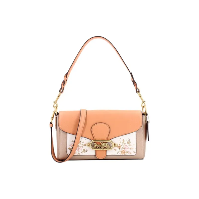 COACH Jade PVC Shoulder Bag, Portable Crossbody Bag Medium Size Women's Khaki & Light Orange-0