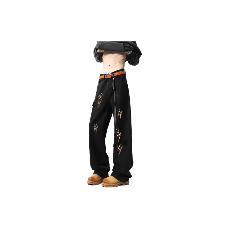 POLAR BEAR Jeans Unisex Black Leopard Print-0