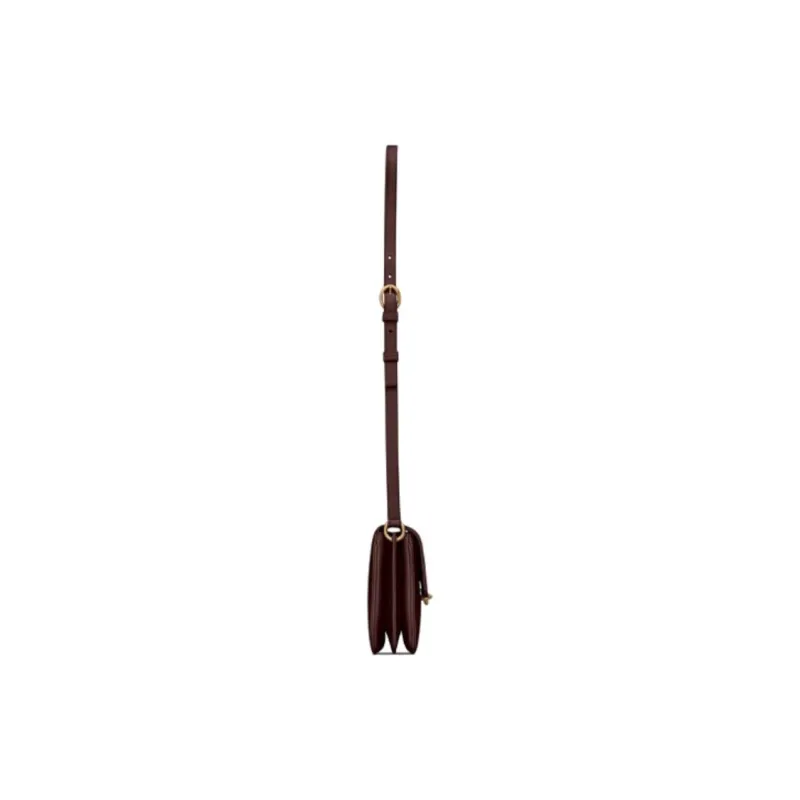 SAINT LAURENT LE MAILLON Leather Shoulder Bag, Crossbody Bag Women's Chestnut Brown-3