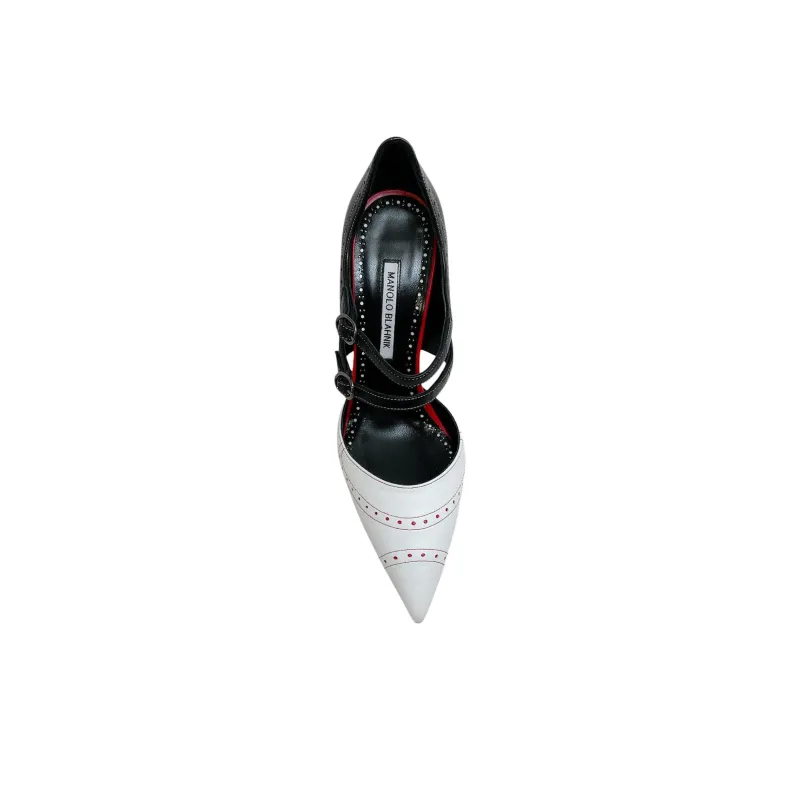 MANOLO BLAHNIK Chunky Heel High Heels Women's Black White-2