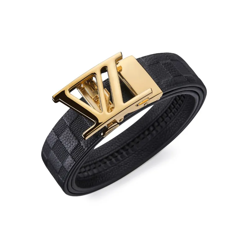 Jeccieziio Top Grain Cow Leather Belt Men's Gunmetal, Gold, Silver Width 3.5CM-6