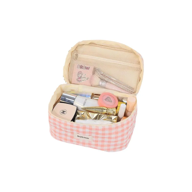 LETOO Cotton Fabric Toiletry Bag, Travel Storage Bag Women's Pink Green-3