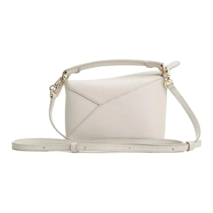 LOEWE Puzzle Solid Color One Shoulder Handbag Mini Women's White-2