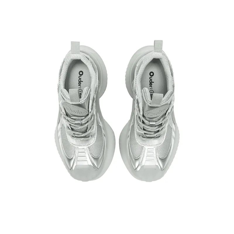 Ouder Anti Slip And Wear Resistant Height Increasing Low Top Running Shoes Unisex Silver-3