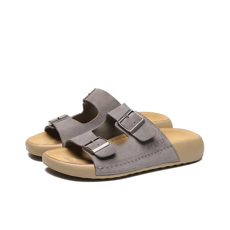 ST&SAT Slip Resistant Abrasion Resistant Platform Birkenstock Slippers, Casual Slide on Outerwear Men's-6