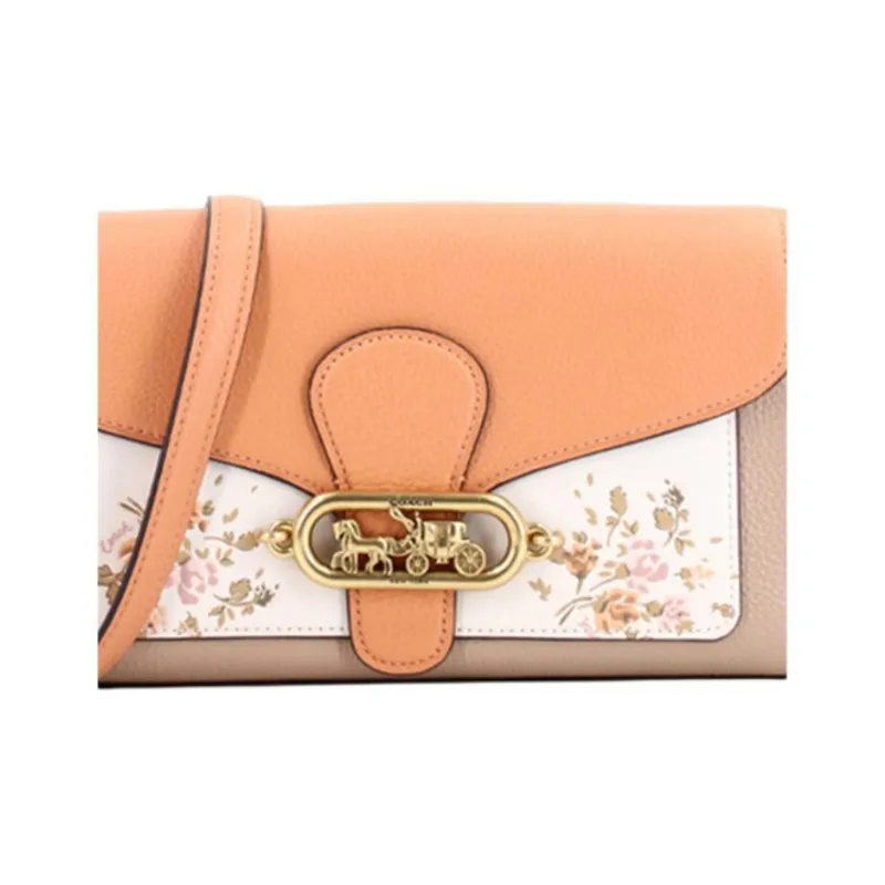 COACH Jade PVC Shoulder Bag, Portable Crossbody Bag Medium Size Women's Khaki & Light Orange-4