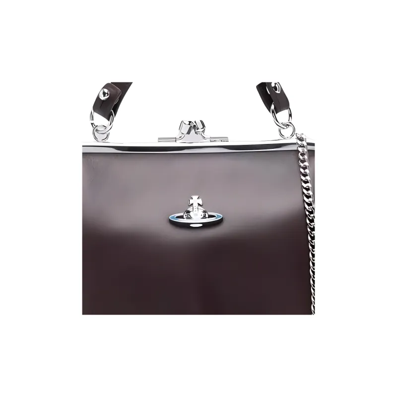 Vivienne Westwood Calfskin Shoulder Bag, Crossbody Bag, Handbag Women's Dark Brown-2