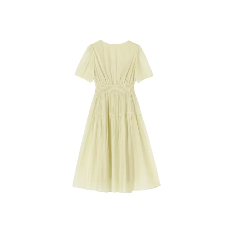 XIANGYING Short Sleeved Dress Women's Light Yellow-1