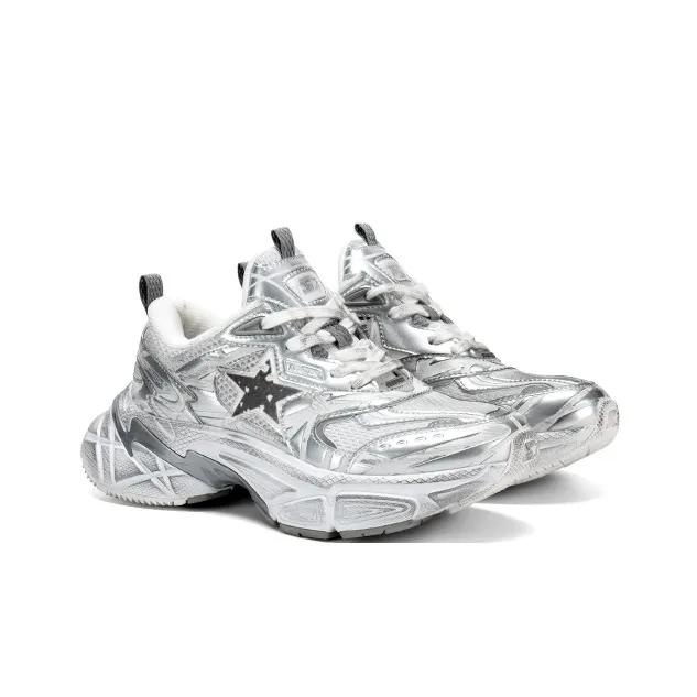 STARTER Anti Slip Wear Resistant Low Top Chunky Sneakers Unisex Silver-8
