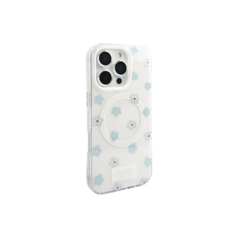 Sopi Acrylic Material Blue Floral Rocking Magnetic Phone Cases Compatible With IPhone 16/15 Pro Max/Apple 13/14 Pro/Max-5