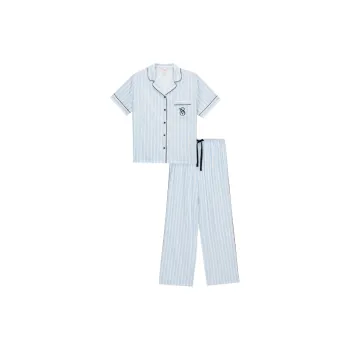 Victoria's Secret Pajama Set Women's Blue White Stripes