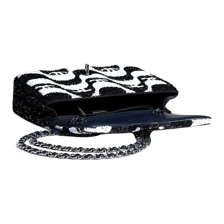 CHANEL Sequins & Rhodium Metal Crossbody Bag, Shoulder Bag Trumpets Women's White & Black-2