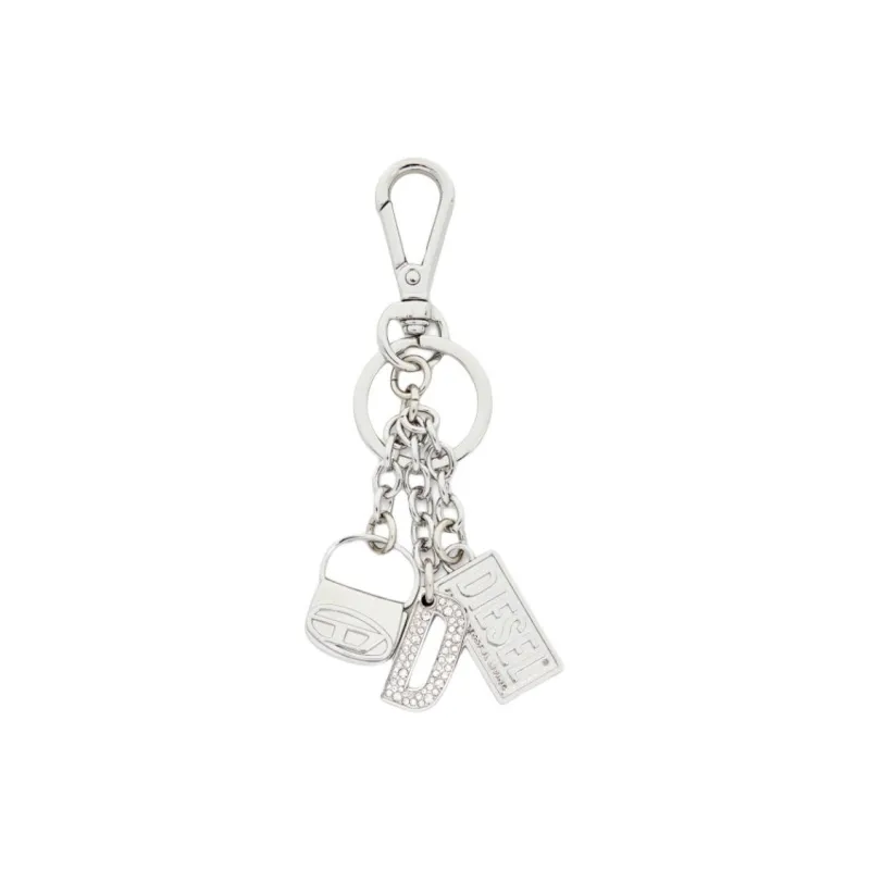 DIESEL Metal, Zinc Iron, Crystal Keychains Women's Silver-0