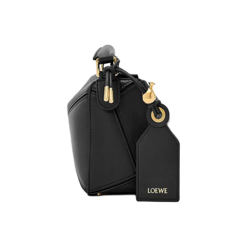 LOEWE Puzzle Sheepskin One Shoulder Handbag Mini Women's Black-3