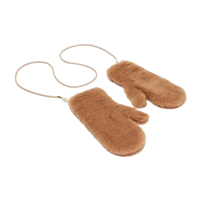 MaxMara Fur, Wool, Metal, Silk, Camel Hair Knit Gloves Unisex Brown-1