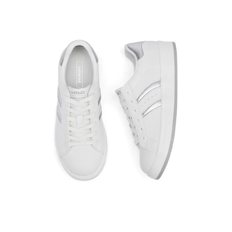 Hotwind Versatile White Sneakers Abrasion Resistant Slip Resistant Low Top Skateboard Shoes Women's-12