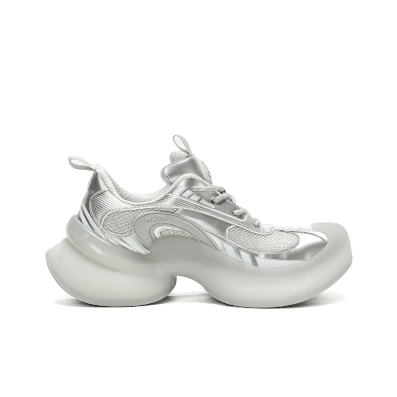 Ouder Anti Slip And Wear Resistant Height Increasing Low Top Running Shoes Unisex Silver-1