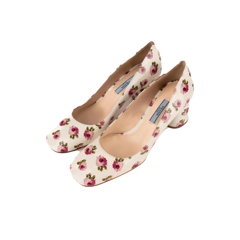 PRADA Chunky Heel High Heels Women's Beige Red-2