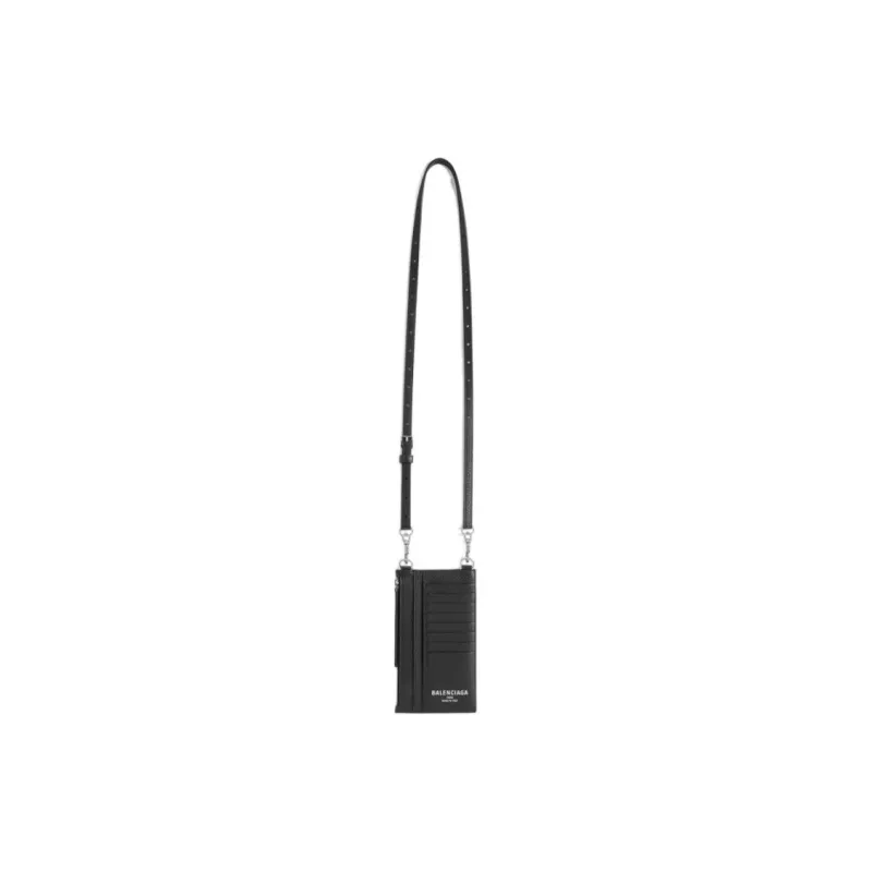 Balenciaga Cow Leather One Shoulder Cell Phone Pouch Women's Black-0