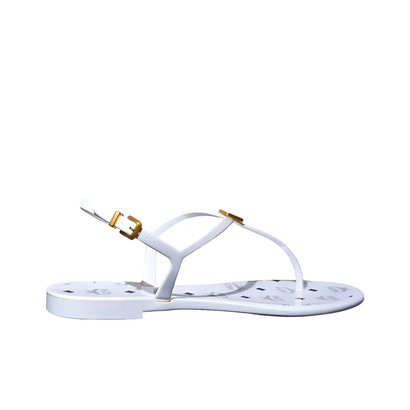 MCM One Strap Sandals Women's White-1