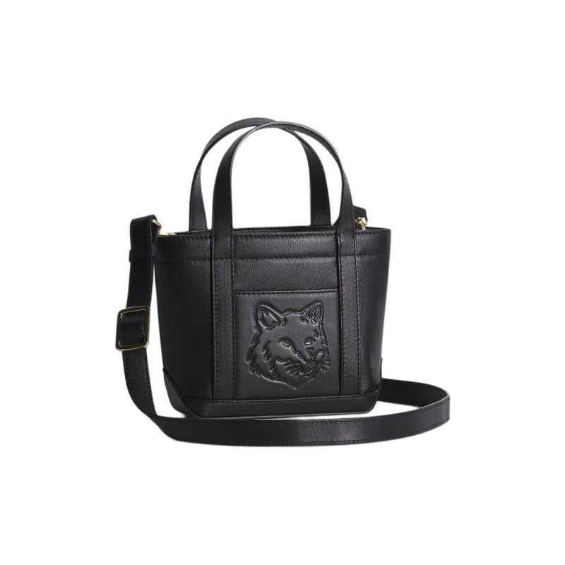 Maison Kitsune Cow Leather Tote Bag, Shopping Bag, Handbag Mini Unisex Black-1