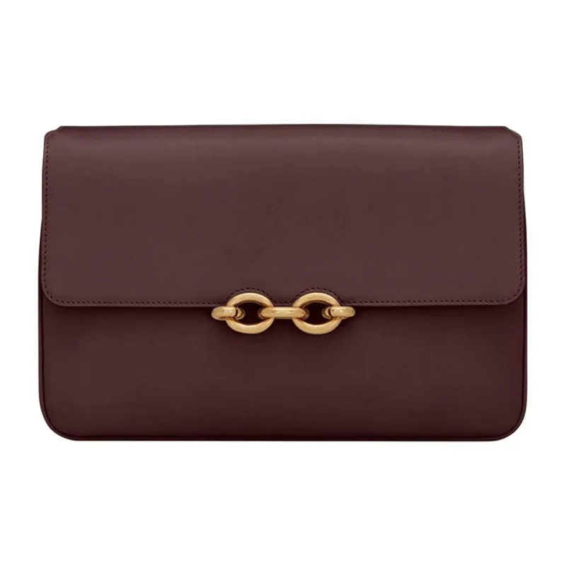 SAINT LAURENT LE MAILLON Leather Shoulder Bag, Crossbody Bag Women's Chestnut Brown-0