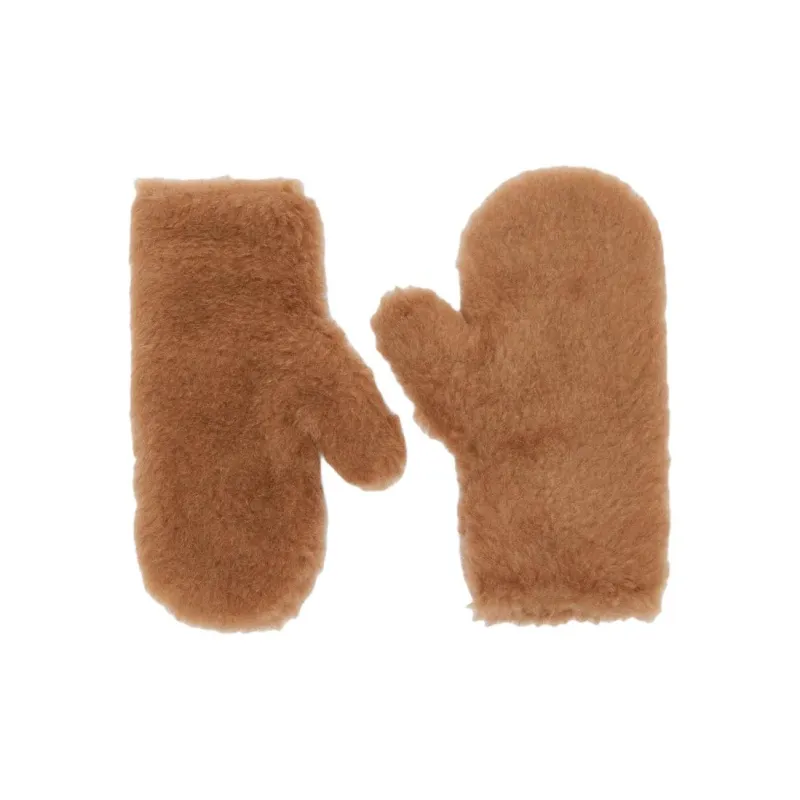 MaxMara Fur, Wool, Metal, Silk, Camel Hair Knit Gloves Unisex Brown-0