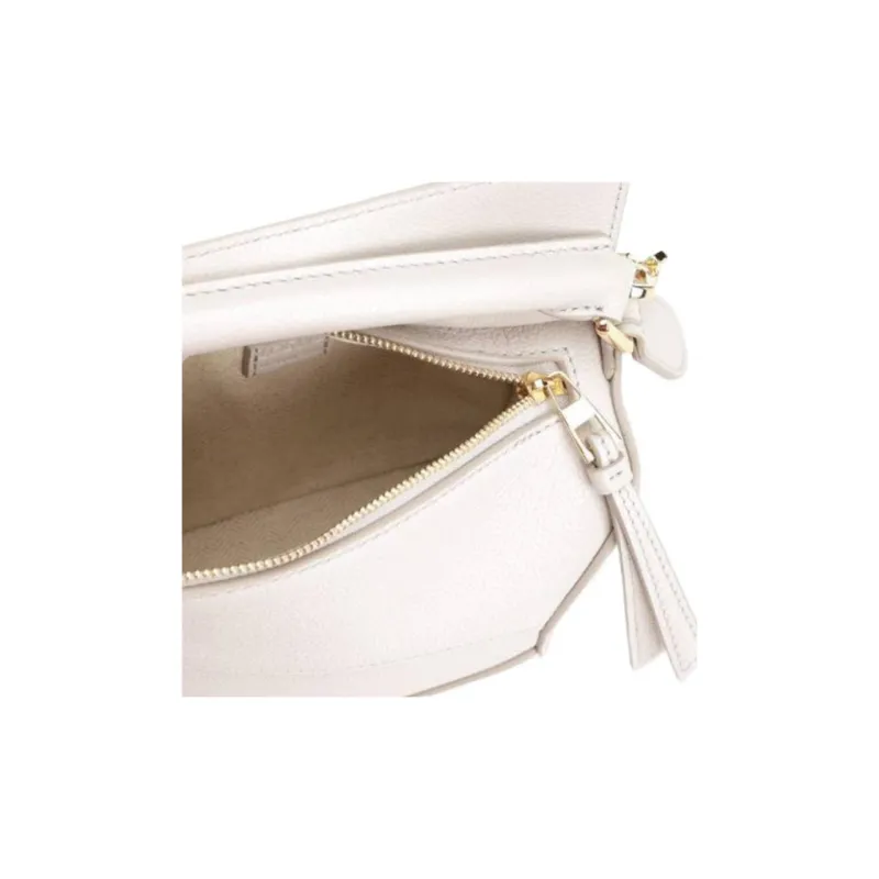 LOEWE Puzzle Solid Color One Shoulder Handbag Mini Women's White-3