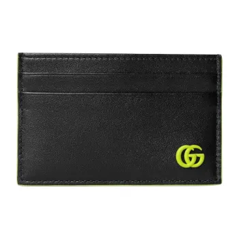 GUCCI GG Marmont Leather Card Holder Unisex Black