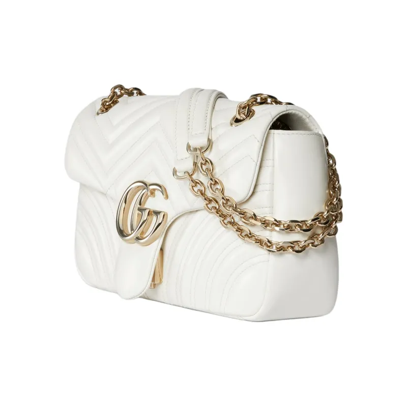 GUCCI GG Marmont Lambskin Shoulder Bag Medium Size Women's White-1