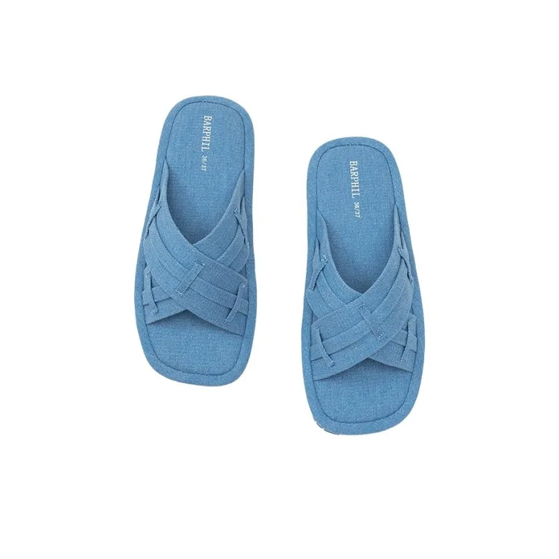 Barphil Slip Resistant Abrasion Resistant Odor Resistant Slide Slippers Women's Light Blue Denim-3