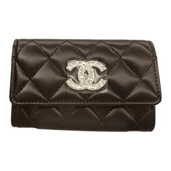 CHANEL Rhinestone Lambskin Card Holder Women's Black